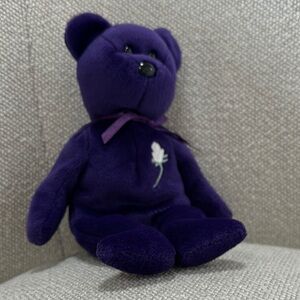 Purple Plush Teddy Bear with Rose Embroidery